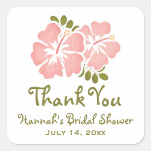Pink Hibiscus Bridal Shower Favour Stickers Labels