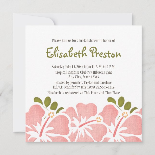 Pink Hibiscus Bridal Shower Invitations (Front)