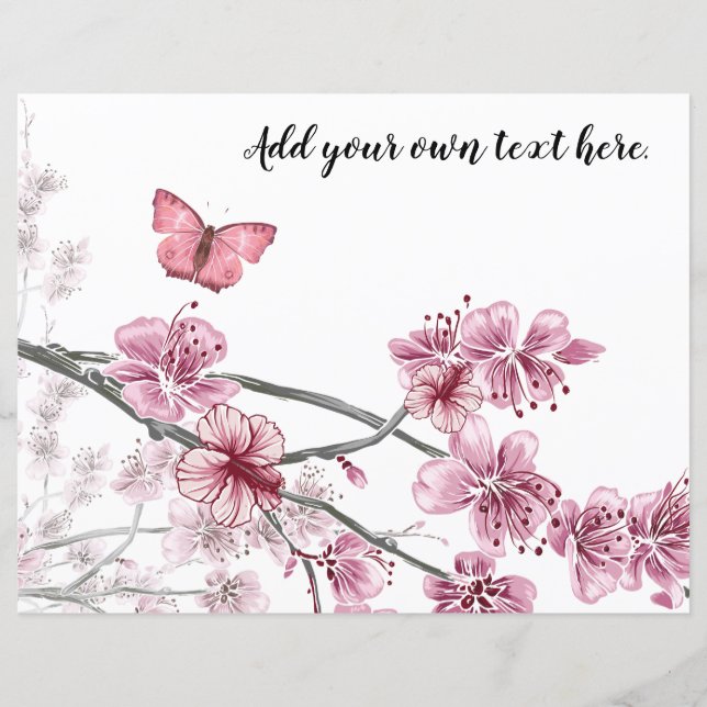 Pink Hibiscus Butterflies Journal Scrapbook Paper (Front)