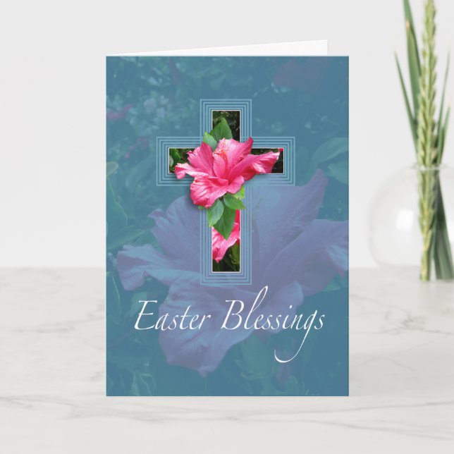 Pink Hibiscus Easter Blessings Greeting Card (Front)