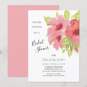 Pink Hibiscus Floral Bridal Shower Invitation