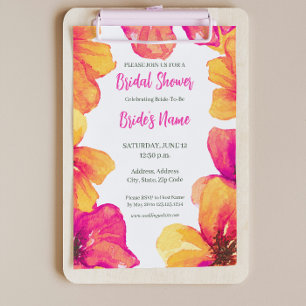 Pink Hibiscus Floral Bridal Shower Invitation