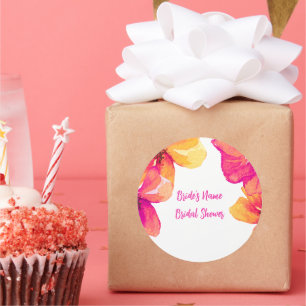 Pink Hibiscus Floral Bridal Shower Invitation Classic Round Sticker