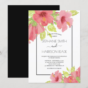 Pink Hibiscus Floral Framed Wedding Invitation