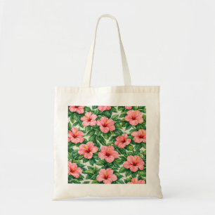 Pink Hibiscus Floral Tropical Botanical Pattern Tote Bag