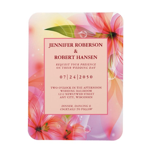 Pink Hibiscus Floral Wedding Flexible Invitation Magnet (Vertical)