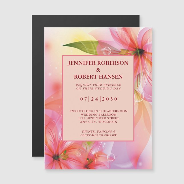 Pink Hibiscus Floral Wedding Magnetic Invitation (Front/Back)