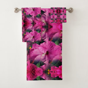 Pink Hibiscus Flower Abstract Bath Towel Set