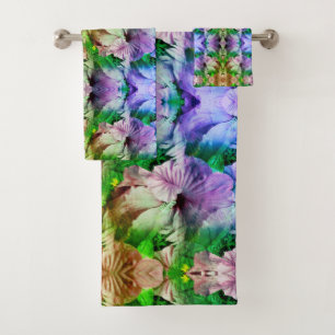 Pink Hibiscus Flower Abstract Distressed Bath Towel Set