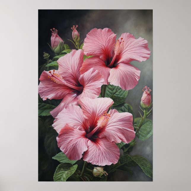 Pink Hibiscus Flower Art Print Poster (Front)