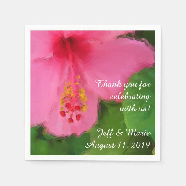 Pink Hibiscus Flower Beach Wedding Napkin (Front)