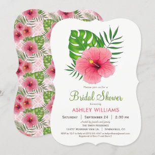 Pink Hibiscus Flower Bridal Shower Invitation