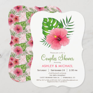 Pink Hibiscus Flower Couples Shower Invitation