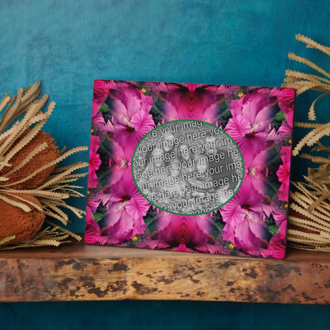 Pink Hibiscus Flower Create Your Own Photo Plaque (Side)