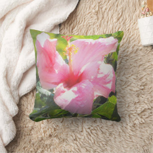 Pink Hibiscus Flower Cushion
