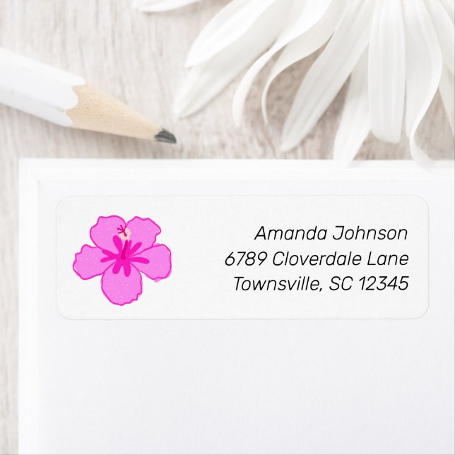 Pink Hibiscus Flower Cute Hawaiian Return Address (Insitu)