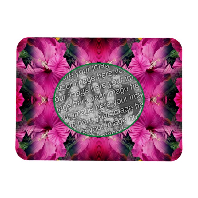 Pink Hibiscus Flower Frame Create Your Own Photo Magnet (Horizontal)