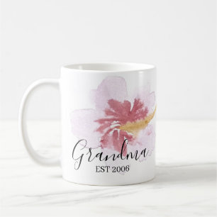Pink Hibiscus Flower Hand Watercolor Mom Grandma Coffee Mug