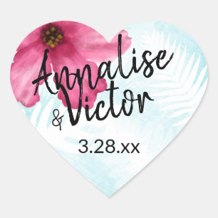Pink Hibiscus Flower Heart Sticker