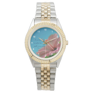 Pink Hibiscus Flower Kindness Quote Inspirational Watch