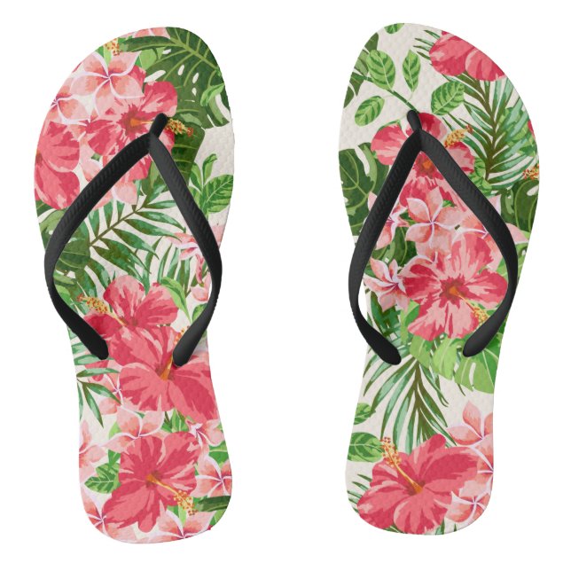 Pink Hibiscus Flower Leaves light Background FlipF Flip Flops (Footbed)