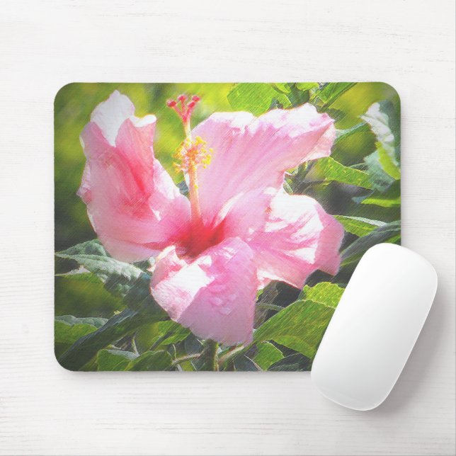 Pink Hibiscus Flower Mouse Mat (With Mouse)