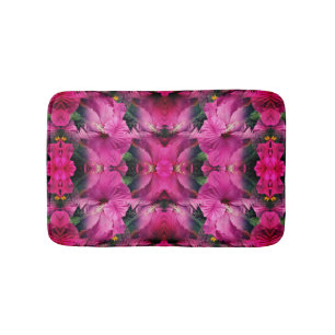 Pink Hibiscus Flower Multiplied Abstract Bath Mat