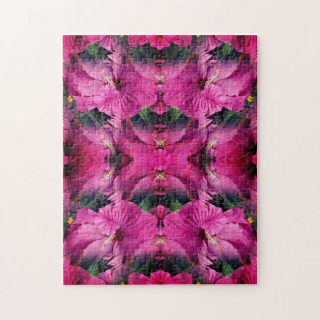 Pink Hibiscus Flower Multiplied Abstract Jigsaw Puzzle (Vertical)