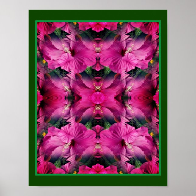 Pink Hibiscus Flower Multiplied Abstract Poster (Front)