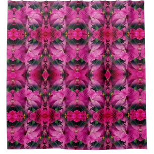 Pink Hibiscus Flower Multiplied Abstract Shower Curtain