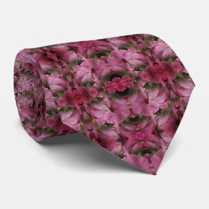 Pink Hibiscus Flower Multiplied Vintage Abstract Tie