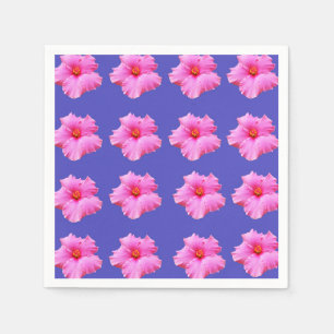 Pink Hibiscus Flower On Blue Background, Napkin