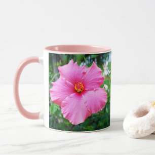 Pink Hibiscus Flower On Tree, Mug