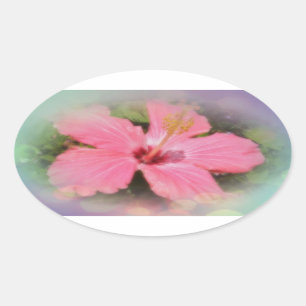 Pink Hibiscus Flower Oval Sticker