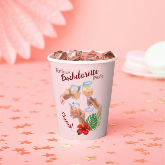 Pink Hibiscus Flower Palm Leaves Beach Party Paper Cups
