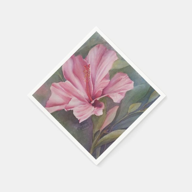 PINK HIBISCUS FLOWER PAPER NAPKINS (Corner)