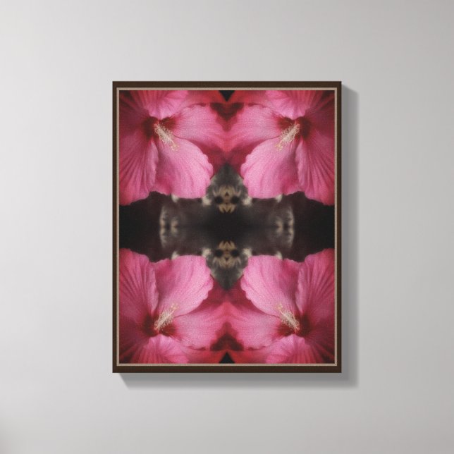 Pink Hibiscus Flower Partial Colour Abstract Canvas Print (Front)