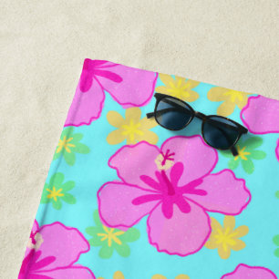 Pink Hibiscus Flower Pattern Beach Towel