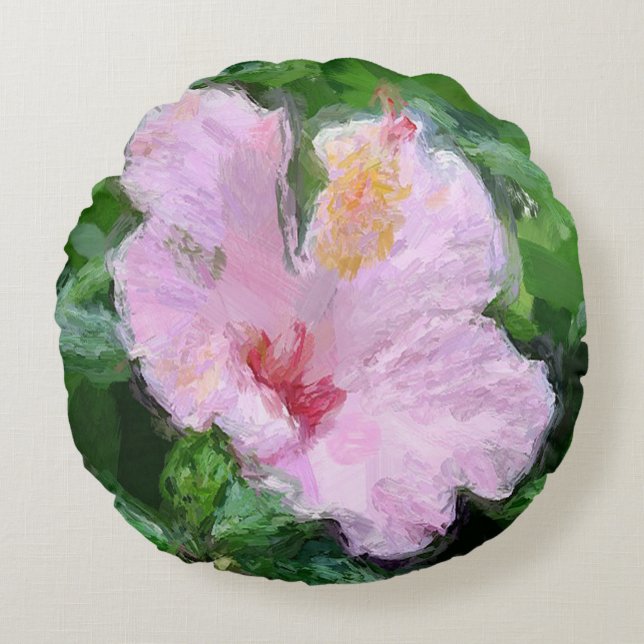 Pink Hibiscus Flower Round Cushion (Front)