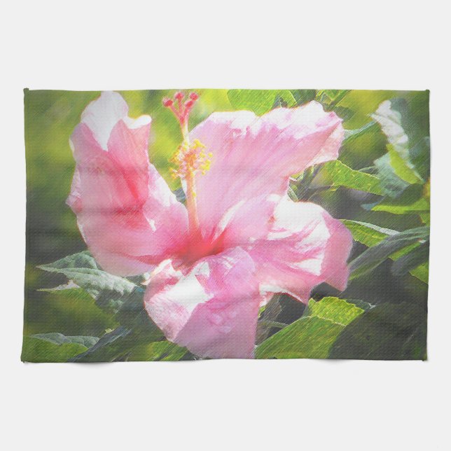 Pink Hibiscus Flower Tea Towel (Horizontal)