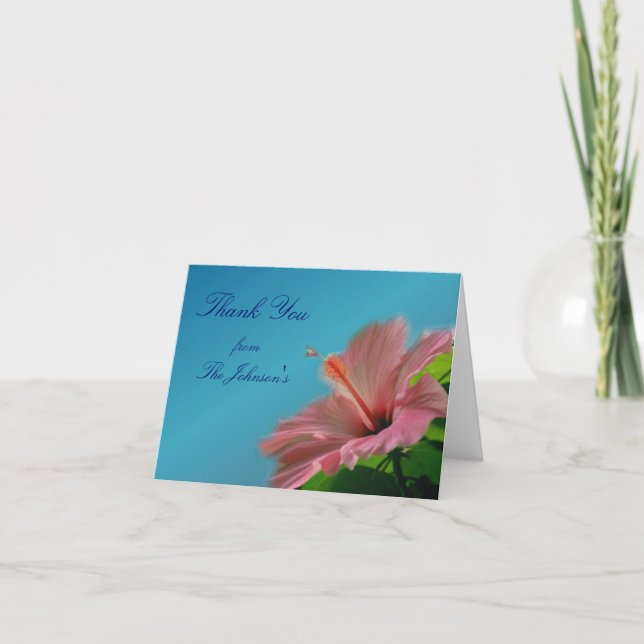 Pink Hibiscus Flower Thank You Card (Front)
