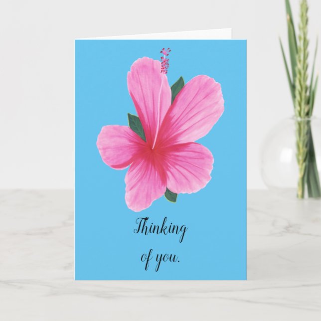 Pink Hibiscus Flower Thinking of you Cards (Front)