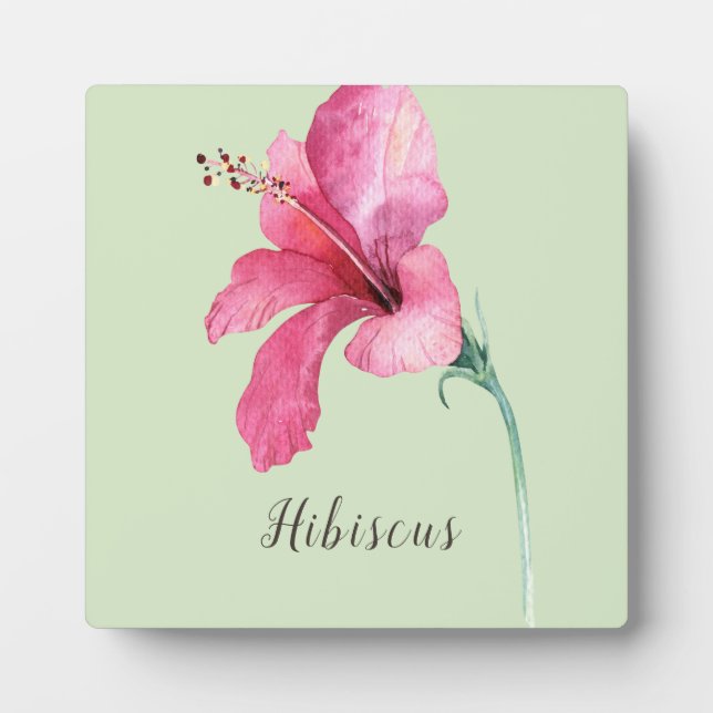 Pink Hibiscus Flower Watercolor Plaque (Front)