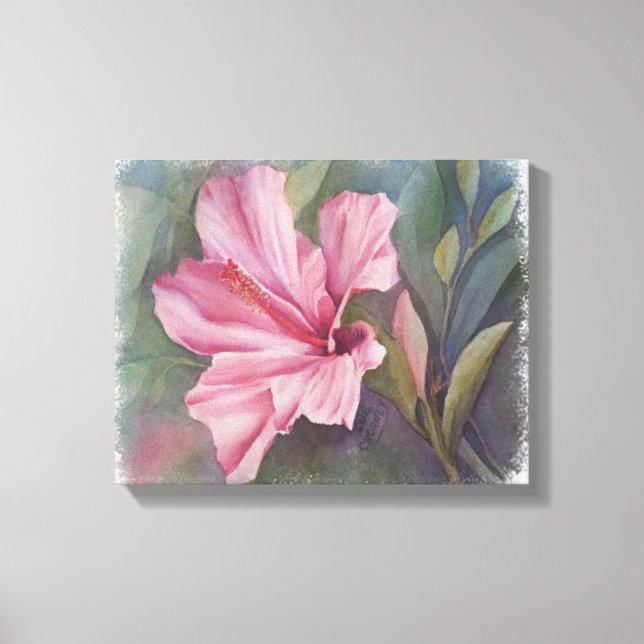 PINK HIBISCUS FLOWER WRAPPED CANVAS PAINTING (Front)