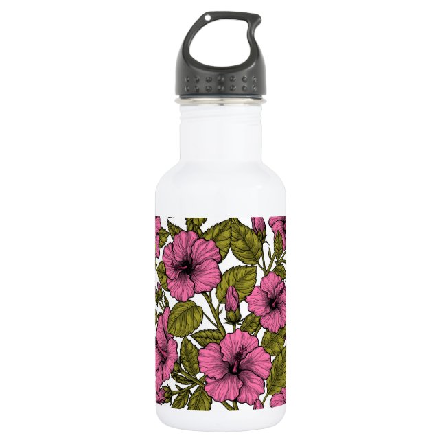 Pink hibiscus flowers 532 ml water bottle (Front)