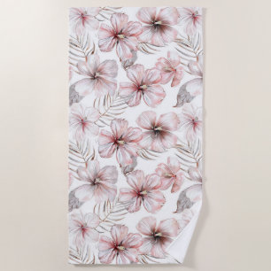 Pink Hibiscus Flowers Birthday Beach Towel