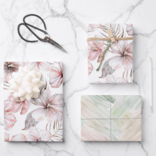 Pink Hibiscus Flowers Birthday Wrapping Paper Sheet