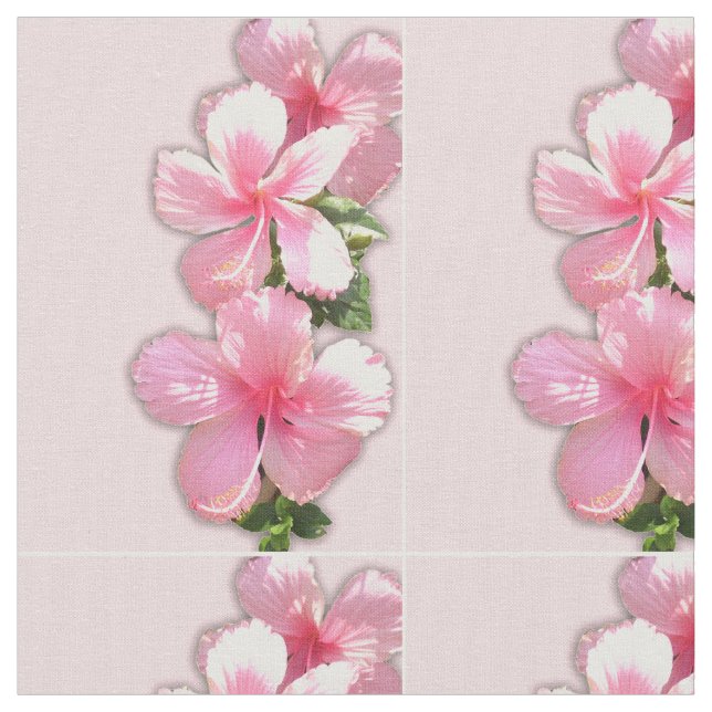 Pink Hibiscus Flowers Fabric (Close Up)