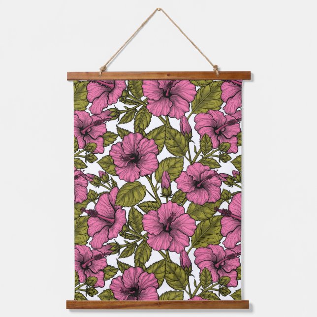 Pink hibiscus flowers hanging tapestry (Front)
