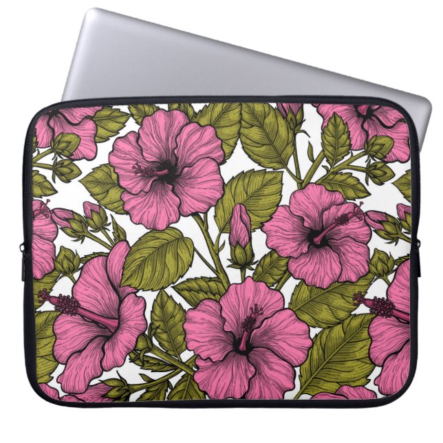 Pink hibiscus flowers laptop sleeve (Front)